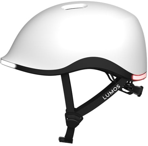 Lumos Nyxel Quin MIPS - Smart Fahrradhelm LED Beleuchtung 360° Sichtbarkeit Bremslichtfunktion Bluetooth/App - In-Mold Polycarbonat Schale Akku USB-C Magnetverschluss E-Bike City Helm - Weiß Gr. S