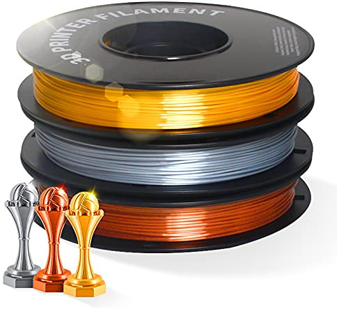GEEETECH PLA Silk Filament 0,5 kg pro Spule, 3 Spulen silk (Gold+Silber+Kupfer) für 3D Drucker
