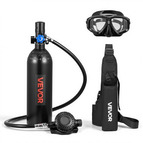 VEVOR Mini Bouteille de Plongée 1 L, Bloc pour Plongée Portable avec Sac à Dos et Lunettes, Réservoir pour Respiration sous-Marine Équipement de Plongeur, Réutilisable, Autonomie jusqu'à 20 Minutes