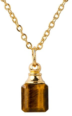 Runyangshi Natural Crystal Perfume Bottle Necklace, 0.4-0.6(1.2-1.5cm) Rectangle Crystal Vial Necklaces with Golden Chain for Men Women
