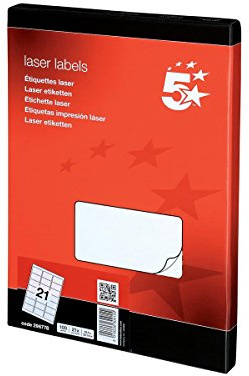 5 Star 296778 Office Multipurpose Labels Laser 21 per Sheet 63.5x38.1mm White [2100 Labels]