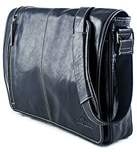 Alpenleder Aktentasche - ATLANTA (Handgefertigt) - Nachhaltiges Bio-Leder aus regionaler Landwirtschaft | Messenger Bag, Umhängetasche, Laptoptasche 15.6 Zoll *Fair Produziert* (40x30x10, Ebenholz)