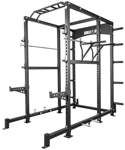 GORILLA SPORTS® Power Rack - Verstellbar, mit Klimmzugstange, Dip Station, Hantelablage, bis 400kg, Stahl, Schwarz - Power Cage, Kraftstation für Zuhause, Fitnessstation, Krafttraining