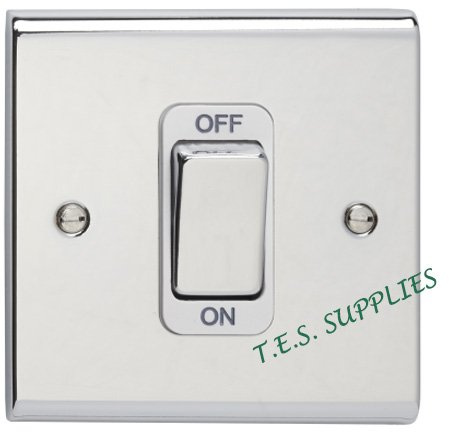 DETA SD1300CHW - 50A Double Pole Switch - Chrome w/ White Insert