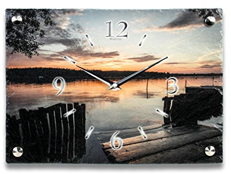 Kreative Feder Designer-Wanduhr aus Stein (Keramik) Größe ca. 35x25cm mit flüsterleisem Uhrwerk (Chill Out, leises Quarzuhrwerk)