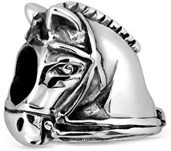 WithLoveSilver 925 Sterling Silber Pferd Hufeisen Sattel Charm Anhänger Perle für Armbänder - Reiter Pferde Schmuck Geschenk