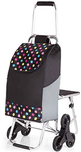 PIAOLING Faltbarer Einkaufswagen mit Silent Rubber Dreirad Einkaufstrolley Treppensteiger Blau Edelstahl Trolley 44 x 94 x 49 cm große Kapazität ca. 50 kg Mehr Verpackungsdesign - mit Hocker