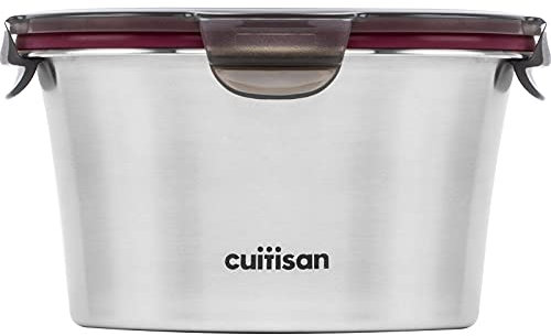 CANDL Cuitisan (Flora) Recipiente hermético de Acero Inoxidable con Tapa de Clip, Apto para microondas y Horno, Recipiente para Alimentos, EC7-SR06, Redondo (Ø15,4cm x 9,3cm / 920ml)