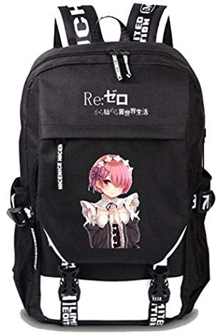 WANHONGYUE Re:Life In A Different World from Zero Anime Cosplay Rucksack Schultasche Laptop Backpack mit USB-Ladeanschluss Schwarz / 18