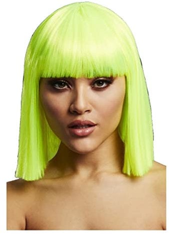 Smiffys Parrucca Fever Lola, Verde lime neon, Caschetto smussato con frangia, 30 cm / 12 pollici Halloween
