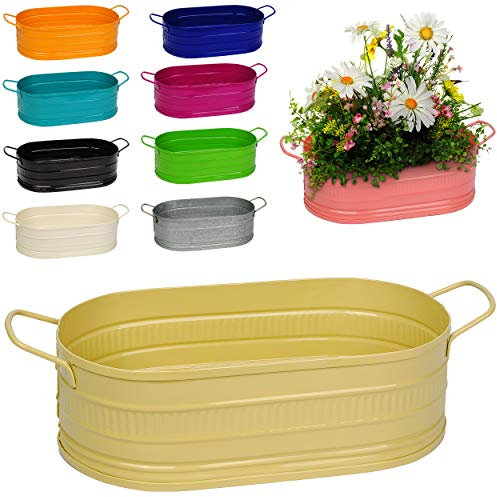 alles-meine.de GmbH Design - Topf/Blumentopf/Pflanzkübel/Pflanzschale - Metall - türkis blau/Mint - OVAL - 28 cm - frostsicher - MITTEL groß - mit Henkel - Eimer/Dekoto..