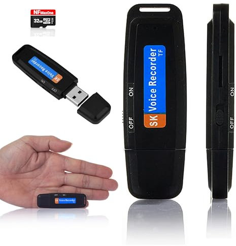 Registratore vocale digitale USB, mini registratore vocale portatile ideale per riunioni, interviste, conferenze, registratore spia con scheda SD da 32 gb per diverse ore di registrazione.