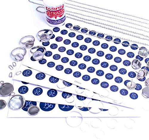 Vintageparts DIY Bastel-Set für Sternzeichen-Schmuck - Cabochon-Set für Kette, Ringe, Ohrringe - Schmuck selber Machen - Zodiac Jewellery - Edelstahl