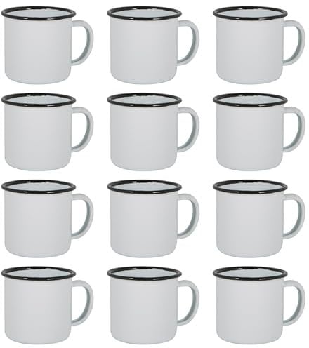 Argon Tableware Espresso Cups - 130ml - Pack of 12 - Black Small Metal Insulated Coffee Mugs Lightweight Camping Cups for Drinking Tea, Hot Chocolate, Coffee