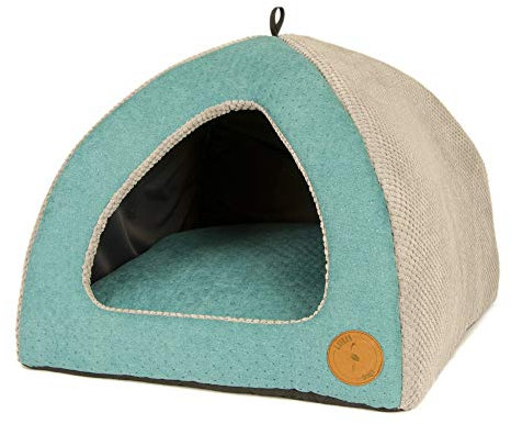 Z4L Lauren Design Hundehöhle | Katzenhöhle | Hundebett | Kuschelhöhle Hund Bella Türkis gesteppt + Grau 50cm x 50cm