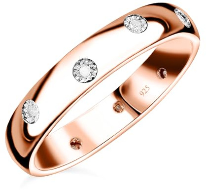 TJC Sterling Silver Diamond Court Wedding Band Ring for Women in 2mm & 4mm width with Platinum, Rose & Yellow Gold Plated 925 Silver Rings for Ladies Gift for Her Wife