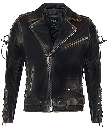 Infinity Leather Herren Jahrgang Schwarz Brando LIVE to Ride Geprägte Eagle Leder Motorrad Motorradjacke 2XL
