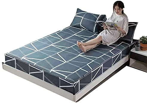 uyeoco Copriletto Lenzuolo con Angoli con Cerniera Matrimoniale/Singolo/Una Piazza E Mezza Fitted Sheet Protector Coprimaterasso Rosa Bianco Grigio Copriletto (Color : G, Size : 120 * 200+15CM)