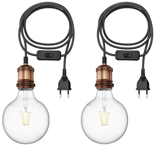ledscom.de 2 Stück 3m Textilkabel RETRA, Vintage, Stecker, Schalter, bronze + LED Lampe 838lm warmweiß