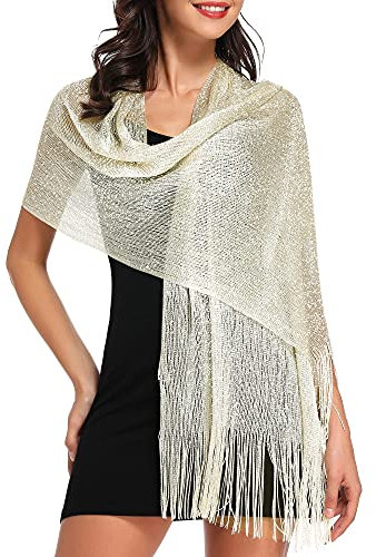 vimate Pashmina Tücher und Wickel für Abendkleider, cremefarbene schimmernde Schaltücher und Wickel für formelle Kleider (DE-Off White)