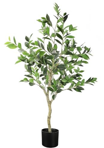 YOLEO 4FT Artificial Bay Laurel Tree Faux Ficus Plant with Lifelike Leaves Fake Silk Bay Laurel Tree for Home Office Indoor Decor