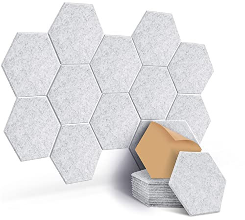 Akustikpaneele selbstklebend sechseckig 12St., JAMELO Akustikplatten aus Polyester zur Schalldämmung, 30 x 26 x 1 cm Schallabsorber Schallschutz für die Wand Decke Tür vom Studio Büro Grau