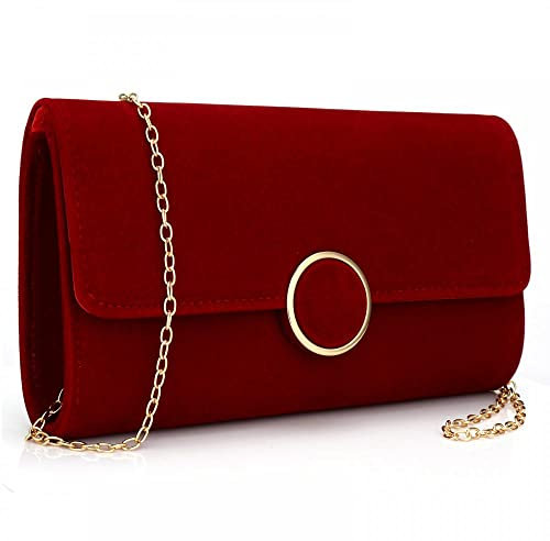 Milky Way Damen-Clutch aus Veloursleder, elegant, mit abnehmbarer Kette, für Hochzeit, Braut, Samt-Schultertaschen, rot, Einheitsgröße