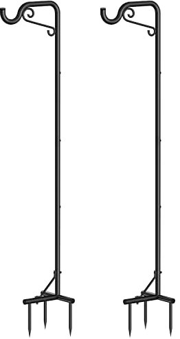 Mutool 75in Adjustable Shepherds Hooks for Outdoor, 2 Pack Heavy Duty Bird Feeder Pole, Shepherds Crook Garden Hooks for Lantern Birdfeeder Christmas Lights Hanging Plants Solar Light, Black