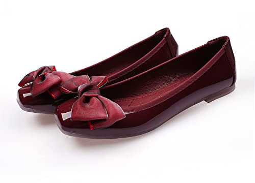 MACHSWON Womens Ballerina Flats Casual Square Toe Bow-Knot Slip ons Memory Foam Dressy Flats Cute Bow Tie Pumps Dolly Shoes(Red, Size 7)