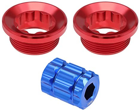 eMagTech 2 Tapas de Ajuste de manivela de Bicicleta con Herramienta Compatible con Shimano Deore/XT/SLX/XTR105/UT/DA M20 Tornillos de Cubierta de bielas Tuercas Perno Rojo