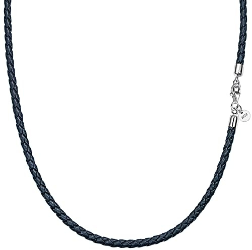 Viwind Echt leder Halskette 2.5mm/3mm breit geflochten Lederkette Lederband 45-60cm wählbar 925 Sterling Silber Vers chluss Damen Herren für DIY Anhänger Schmuck mit Geschenkbox