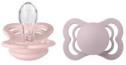 BIBS Supreme Schnuller 2er-Pack, BPA-frei, Symmetrischer Nippel. Silikon, Hergestellt in Dänemark. 6-18 Monate (2er Pack), Blossom/Dusky Lilac