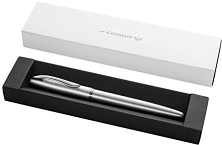 Pelikan Füller Jazz Noble, Silber, für Rechtshänder und Linkshänder, eleganter Metall-Patronenfüller im Geschenketui, Feder M, 821858