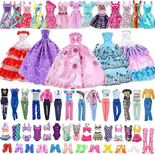 40 Pcs Doll Clothes Outfit for Barbie Doll, 11.5 Inch Doll Accessories Collection with 3 Princess Dresses+10 Dresses+6 Tops+6 Pants+5 Bikinis+10 Shoes(Random Style), for Girls Birthday Gifts
