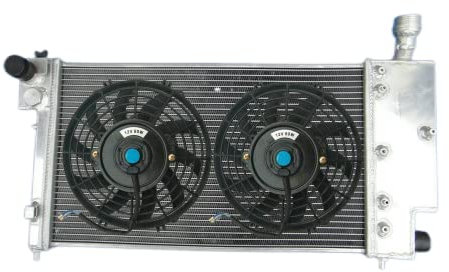 FSMOTO Compatible con radiador de aluminio + ventiladores Peu-geot 106 GTI S16 y RALLYE/Cit-roen SAXO VTR 1.0/1.1/1.4/1.6iG 1991-2001