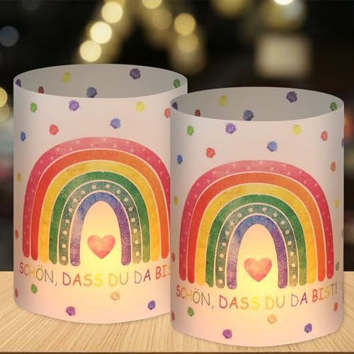 12 Windlicht Tischdeko Geburtstag Mädchen, Regenbogen Deko Geburtstagsdeko Mädchen, Deko Kindergeburtstag Party, Geeignet für Teelichter oder Kerzen