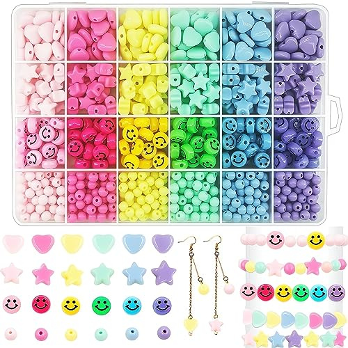 DIY Bunte Schmuck Ketten Set, YGSIKY Perlen zum Auffädeln Bunte Perlen Set,Mini Glasperlen mit Smiley Perlen Selber Machen Armbänder Charm Kit für Armbänder,Ohrringe, Anhänger, Fußkettchen