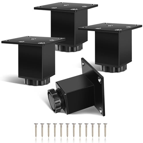 Niviy Patas para Muebles Regulables 4pcs Patas para Mesas Aleación de Aluminio con Placa de Fijación Ensanchada Patas para Sofas Gabinete Cama Tornillos Incluidos Patas Muebles Cocina Negro 60mm
