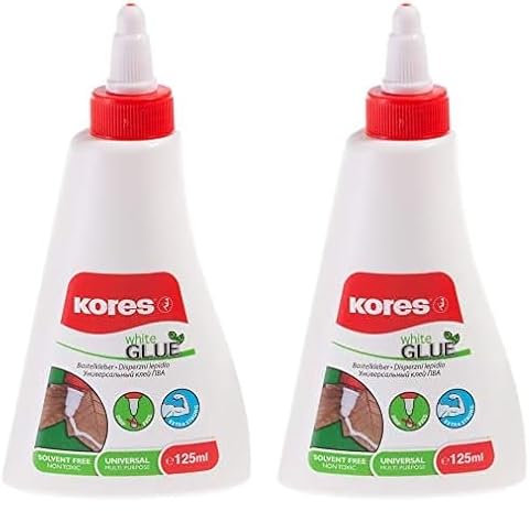 Kores - Colle Liquide de Bricolage Blanche, Fixation Extra-Forte, pour Enfants et Adultes, Sûre et Non Toxique, pour l'Artisanat, les Fournitures Scolaires et de Bureau, Paquet de 1 x 125ml (Lot de 2)