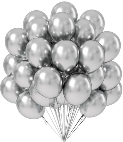 luftballons metallic Silber 100 Stück, 12zoll/30cm Helium Luftballons Geburtstag, Helium Ballons Geburtstag, Regenbogen Luftballons Für Geburtstagsdeko, Luftballons Hochzeit
