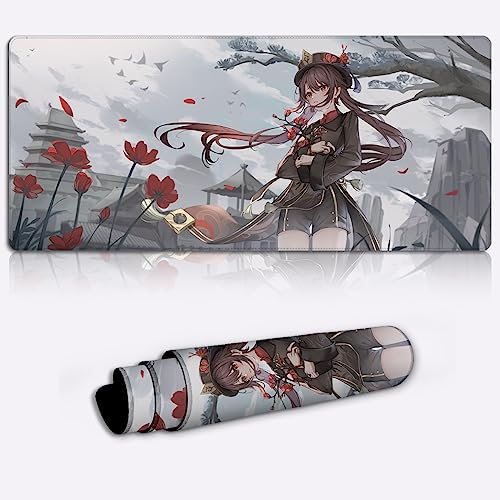Tapis de Souris de Bureau de Jeu Genshin Impact Hu Tao Tapis de Souris Personnage de Jeu Tapis de Souris de Jeu étendu XL (13.77x23.6X0.15)