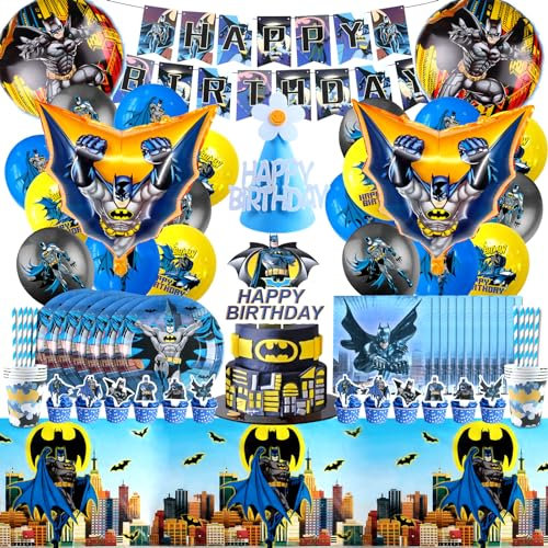 103 Pcs Bat Geburtstagsdeko, Geburtstagsdeko Luftballon Bat, Party Geschirrset Kindergeburtstag, Bat Helium Ballon, Party Teller Und Becher, Deko Torte, Servietten Bat Tischdecke, Bat Party Deko Junge