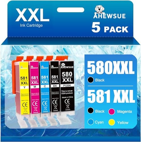 AHEWSUE Druckerpatronen Multipack (5er-Pack) Kompatibel für Canon 580 581 Druckerpatronen PGI-580 CLI-581 für Canon Pixma TR8550 TS705 TS6350 TS6350a TS705a TS6351 TS6250 TS6150 TS9550 TS6151 TS6251