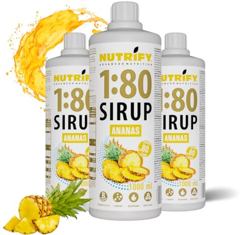 NUTRIFY Vital Fitness Drink 1:80 Sirup 3x 1 L Vorteilsset - Ananas, Getränkekonzentrat mit Vitaminen und L-Carnitin zuckerfrei - ergibt 240 Liter Sportgetränk kalorienarm 3er Pack, 3x 1000 ml