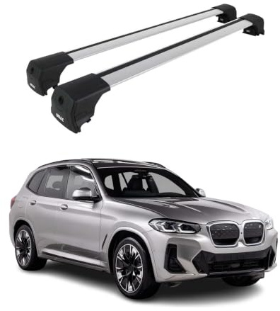 OMAC Dachträger Grundtäger kompatibel mit BMW IX3 G08 2020-2025 Aluminium 75kg Silber 2tlg Geschlossene Reling für Fahrradträger, Dachboxen, Skiträger Abschließbar