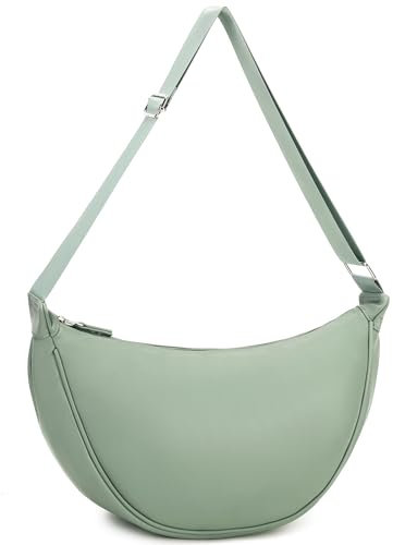 Micmores Crossbody Bag Damen Umhängetasche, Nylon Schultertasche Moon Bag Stylische Halbmond Tasche mit verstellbarer Schultergurt, Hobo Casual Handtasche für Arbeit, Reisen, Alltag (Grün-4)