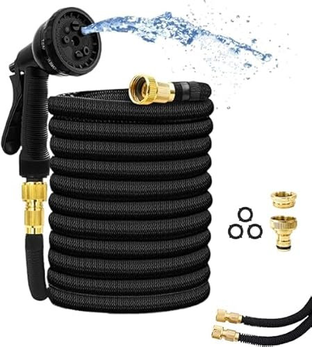 100FT, 200 FT & 250 FT Expandable Garden Hose Pipe with 8 Modes Water Spray Gun + Premium Brass Coated Connector Fittings ardening Car Wash Pet Bathing (200 FT)