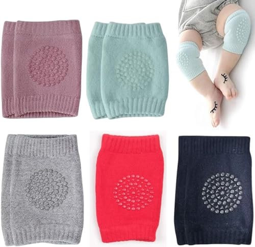BARAC Juego de 5 Rodilleras para bebés, Antideslizante, Protector de gateo, Calentadores de gateo con puntos de goma elástico para bebé, Calcetines para rodillas para bebé (5 Uds Colores)