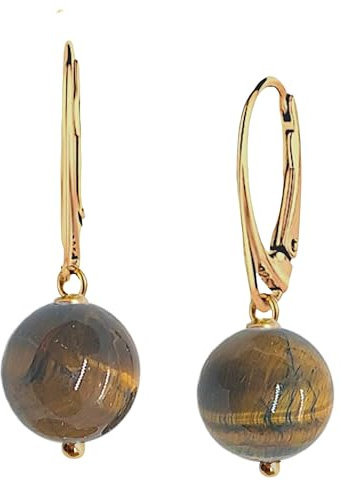 I.L.U.S Damen Ohrringe 925 Silber Hängend mit Natursteinen Baumeln Kugelohrringe Vergoldet Hängend Ohrringe Edelstein Schmuck für Frauen Ohrhänger Silber 925 mit Grosse Steine Tigerauge