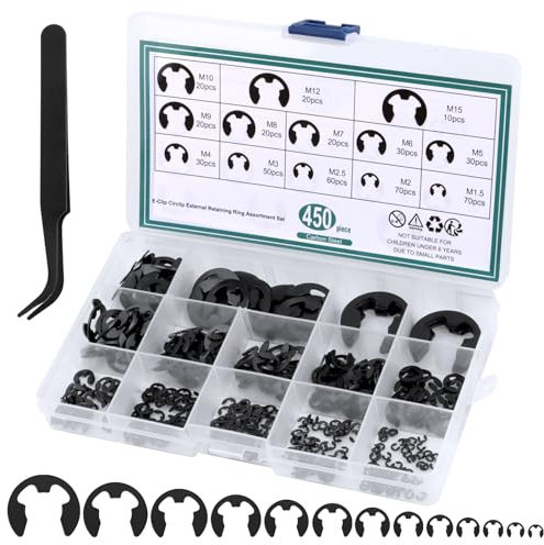 450 Pz Anelli di Sicurezza Esterna, E-clips Anelli Elastici, Scatto Esterna E-clip Anello Seeger di Sicurezza per Fissaggio di Pulegge Ingranaggi di Cuscinetto, 13 Dimensioni